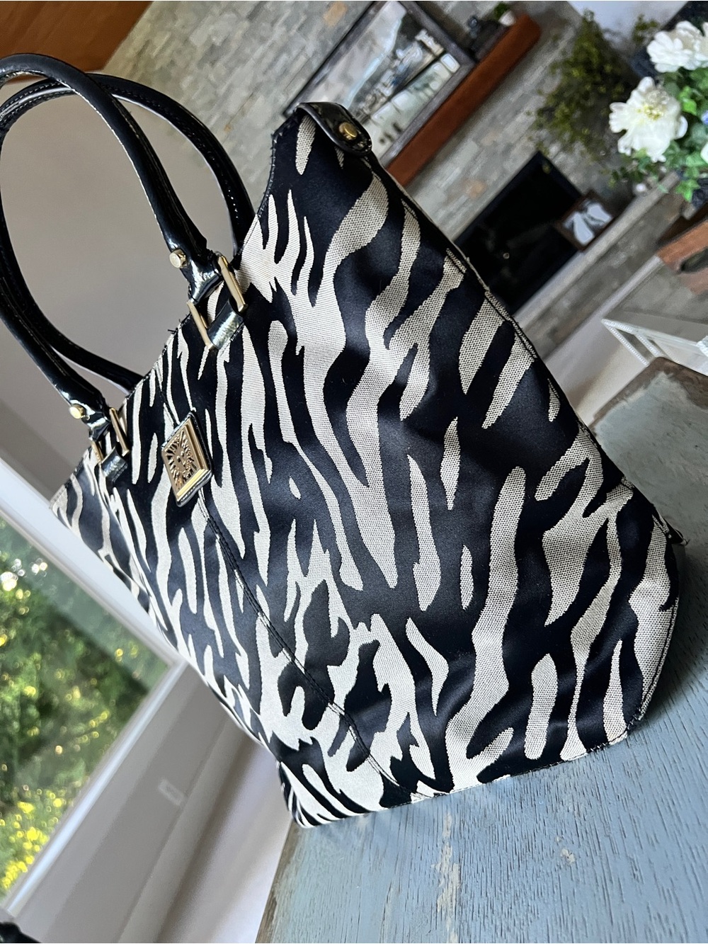 Anne Klein Black and White Zebra Print Tote - Picture 4 of 11